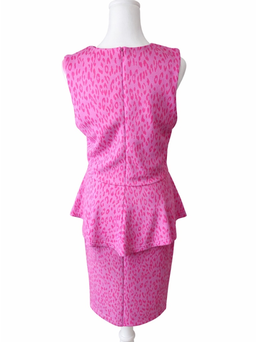 Tyler Boe Knit Pink Leopard Print Peplum Midi Dress - Picture 3 of 3